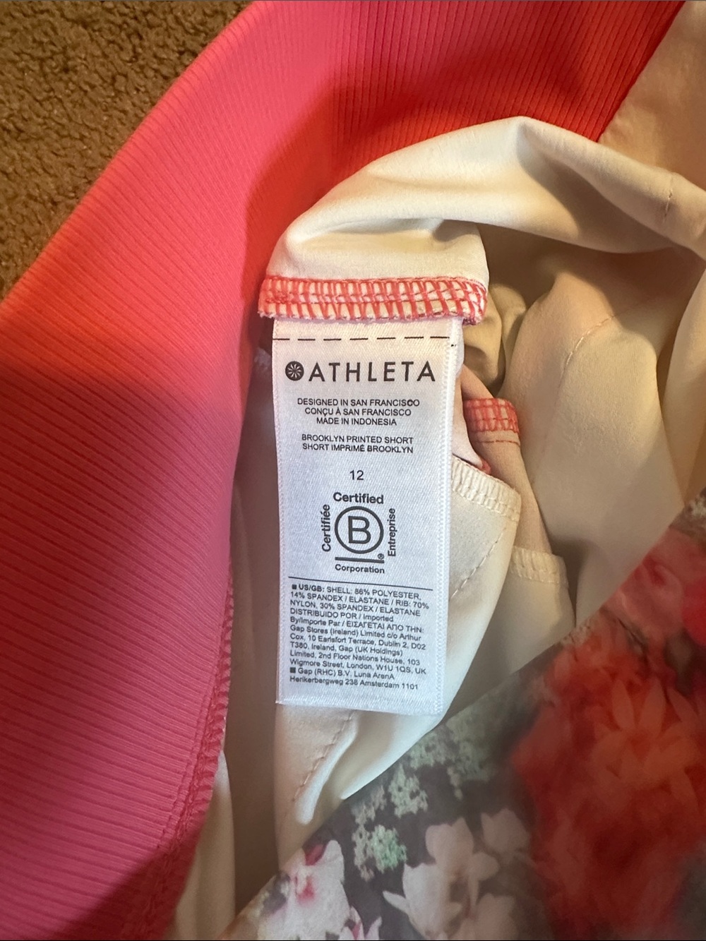 Athleta Coral Pink Ribbed Waistband Floral Shorts - Picture 4 of 5